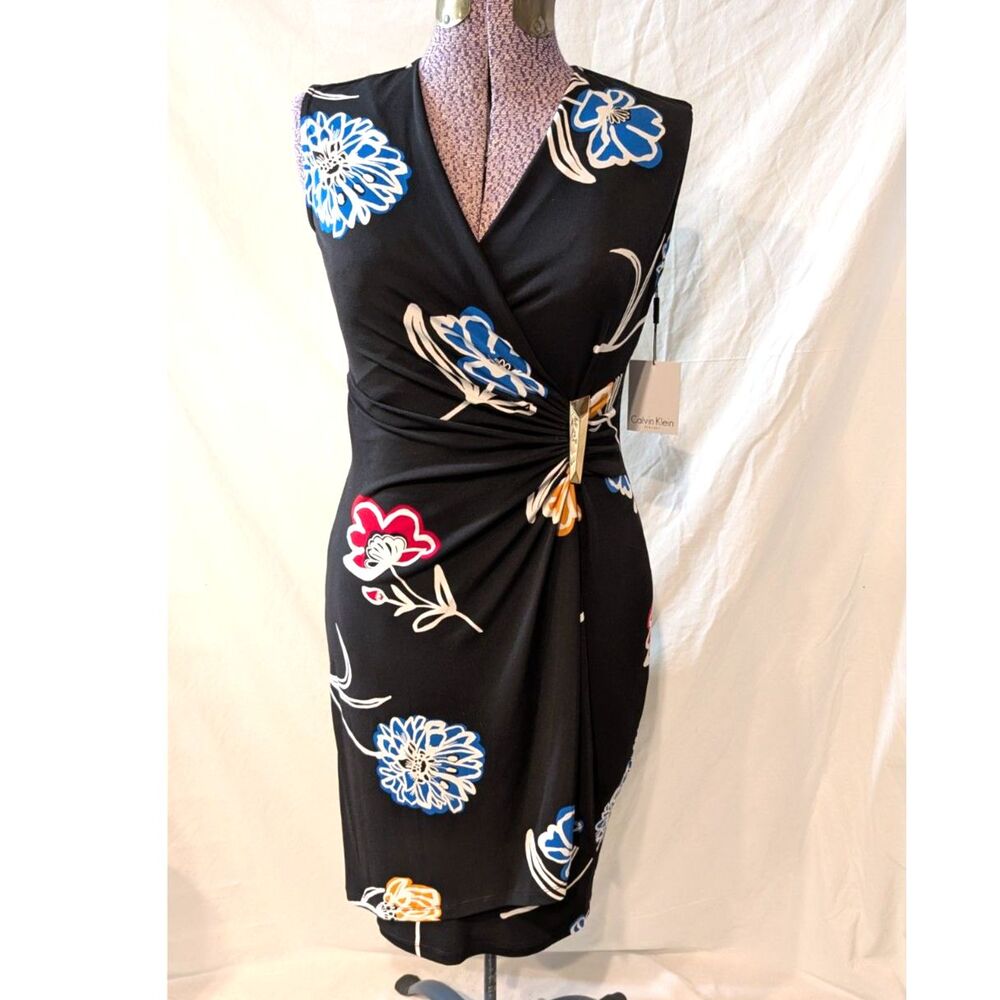 Calvin Klein Floral Faux Wrap Dress, size 2